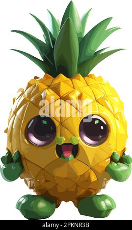 cute chibi pineapple smiley character. vector art. fruit character. cartoon art. funny pineapple illustration Stock Vector