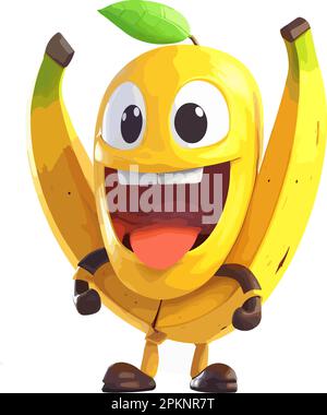 cute chibi banana smiley character. vector art. fruit character. cartoon art. funny banana Stock Vector