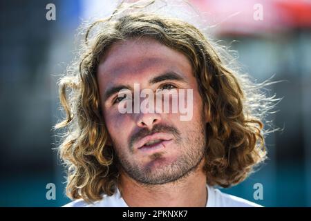 Roquebrune-Cap-Martin, France, France. 8th Apr, 2023. Stefanos TSITSIPAS of Greece during the Rolex Monte-Carlo Masters 2023, ATP Masters 1000 tennis tournament at Monte-Carlo Country Club on April 08, 2023 in Roquebrune-Cap-Martin, France. (Credit Image: © Matthieu Mirville/ZUMA Press Wire) EDITORIAL USAGE ONLY! Not for Commercial USAGE! Stock Photo