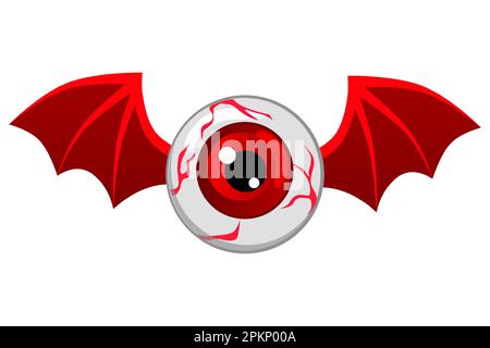 Red Flying Eyeball, Vector Illustration of flying human eyeball with bat or dragon wings Stock Vector