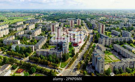 Aerial Siauliai city panorama with soviet houses and roads in northern Lithuania. Baltics travel concept Stock Photo