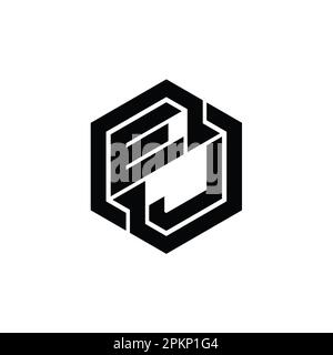 EJ Logo monogram gaming with hexagon geometric shape design template Stock Photo