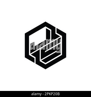 JS Logo monogram with hexagon geometric shape isolated outline design ...