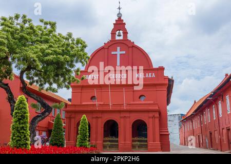 Christ church and Dutch square in Malacca, Malaysia, The oriental red building Stock Photo