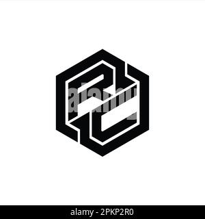 RC Logo monogram with hexagon geometric shape isolated outline design ...