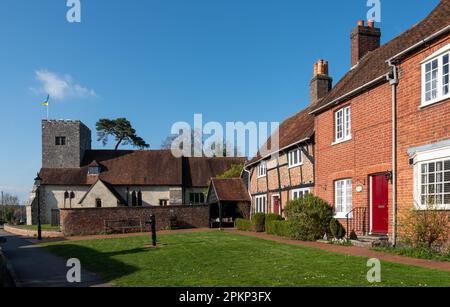 The village of Southwick in Hampshire, England, well known for having red doors on every house except manor houses. April 8th 2023. Stock Photo