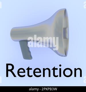 3D illustration of a megaphone with the script Retention Stock Photo