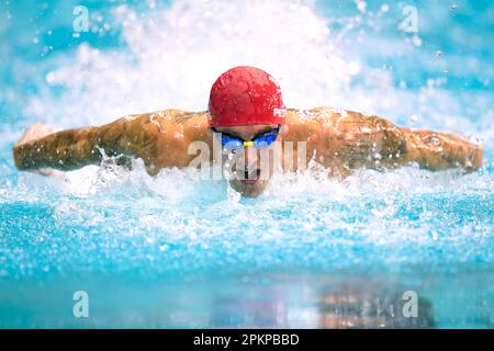 Jacob Peters in the Men's 50m Butterfly Heat 6 on day six of the British Swimming Championships 2023 at Ponds Forge, Sheffield. Picture date: Sunday April 9, 2023. Stock Photo