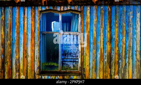 Detail of an old abandoned gospel hall in Hoswick, Shetland, Scotland Stock Photo