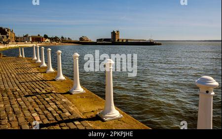 Near the mouth of the River Tay at Broughty Ferry, Angus, Scotland looking towards Broughty Ferry Castle. Stock Photo