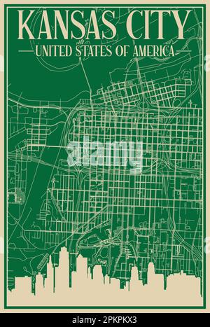 Road network poster of the downtown KANSAS CITY, UNITED STATES OF AMERICA Stock Vector