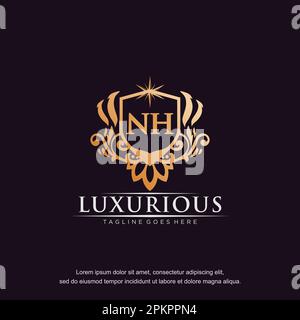 NH initial letter luxury ornament gold monogram logo template vector. Stock Vector