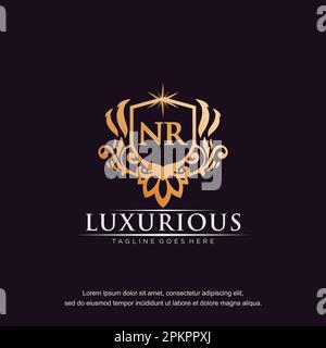 NR initial letter luxury ornament gold monogram logo template vector. Stock Vector