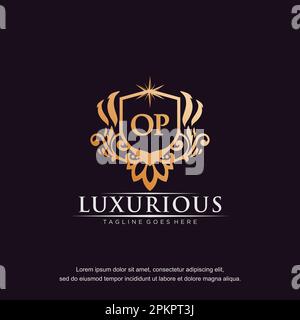 OP initial letter luxury ornament gold monogram logo template vector. Stock Vector