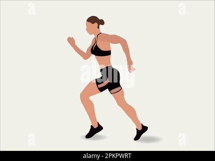 vector illustration of a beautiful slender girl in a sports uniform (leggings and a sports bra) is engaged in fitness, sports Stock Vector