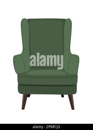 Green arm chair stylish retro furniture vector. Stock Vector