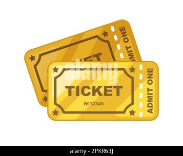 two golden tickets to the cinema. flat vector illustration isolated on white background. Stock Vector