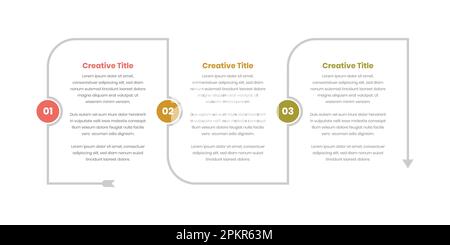 Simple three steps text presentation infographic timeline with number and arrow shape Stock Vector