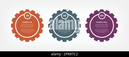Business process three steps infographic presentation template with gear shapes Stock Vector