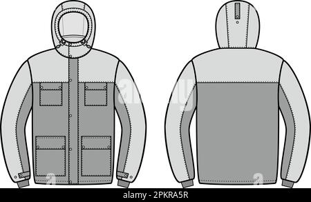 Mens winter work down jacket. Fashion CAD. Stock Vector