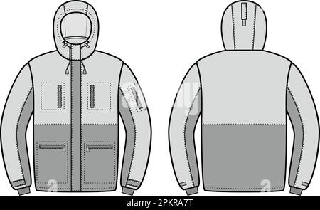 Mens winter work down jacket. Fashion CAD. Stock Vector