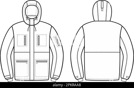 Mens winter work down jacket. Fashion CAD. Stock Vector