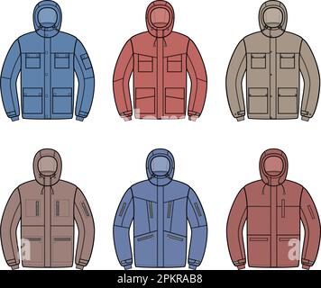 Mens winter work down jacket. Fashion CAD. Stock Vector
