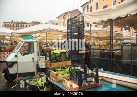 food stalls at Campo de' Fiori traditional farmers market, Rome, Italy Stock Photo