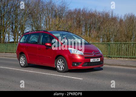 2010 Red CITROEN C4 Grand Picasso Vtr+ Hdi; crossing motorway bridge in ...