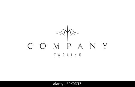Vector logo on which an abstract image of the letter M with wings in a linear style. Stock Vector