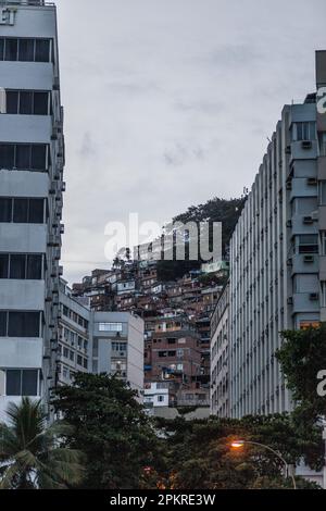 Cantagalo–Pavão–Pavãozinho, a group of favelas located between the upper-class neighborhoods of Ipanema and Copacabana. The Rio de Janeiro section of the 2009 first-person shooter video game Call of Duty: Modern Warfare 2 was fashioned after the favela complex. Rio de Janeiro, Brazil. Stock Photo