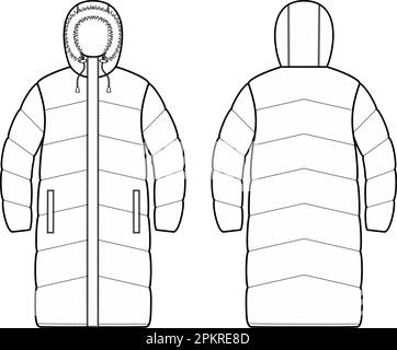 Womens winter quilted down coat. Stock Vector