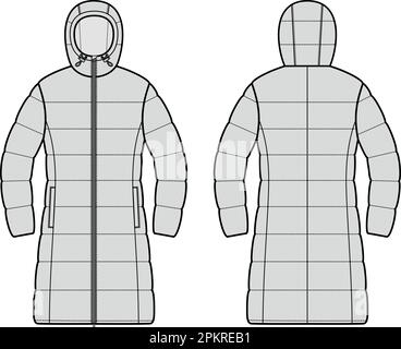 Womens winter quilted down coat. Stock Vector