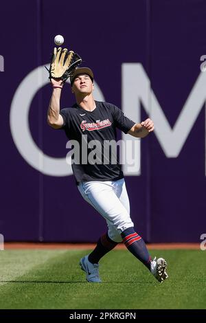 Cleveland Guardians right fielder Will Brennan greets teammates after the  ninth inning of a baseball game against the Detroit Tigers, Wednesday,  April 19, 2023, in Detroit. (AP Photo/Carlos Osorio Stock Photo - Alamy