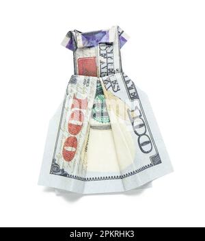 Origami dress made of dollar banknote on white background Stock Photo
