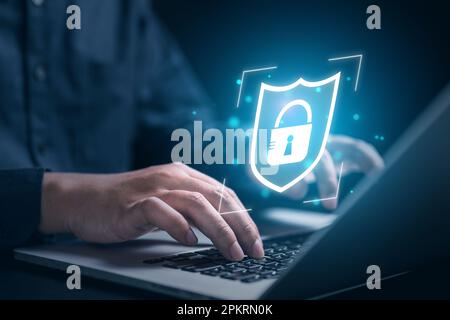 User with privacy security and encryption, Cybersecurity concept Stock Photo