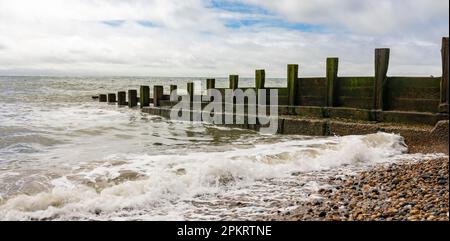 Hastings, united kingdom, 24, August 2022 pebble beach of st leonards in hastings east sussex england with groynes to prevent coastal erosion Stock Photo