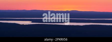 Sunset panorama viewed from Cadillac Mountain in Acadia National Park near Bar Harbor, Maine Stock Photo