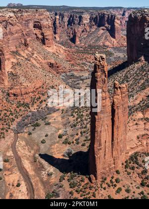 Spider Rock, South Rim Drive, Canyon de Chelly National Monument, Chinle, Arizona. Stock Photo