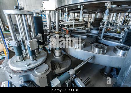Industrial equipment in the workshop of an old abandoned factory in Moscow, Russia Stock Photo