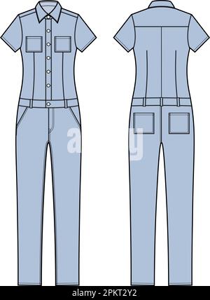 Womens coverall jumpsuit. Fashion CAD.  Stock Vector