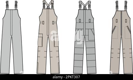 Mens work overall jumpsuit. Fashion CAD. Stock Vector