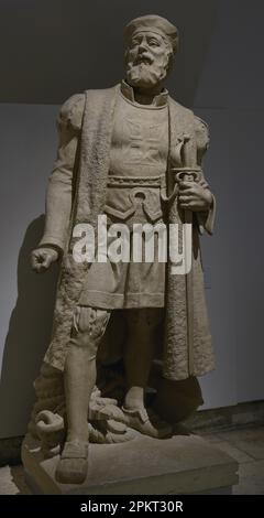 Vasco da Gama (1460-1524). Portuguese explorer. First European to reach India by rounding Africa by sea. Sculpture by Maximiano Alves, c. 1930. Maritime Museum. Lisbon, Portugal. Author: Maximiano Alves (1888-1954). Portuguese sculptor. Stock Photo