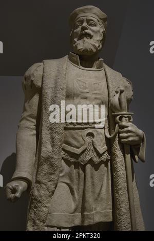 Vasco da Gama (1460-1524). Portuguese explorer. First European to reach India by rounding Africa by sea. Sculpture by Maximiano Alves, c. 1930. Detail. Maritime Museum. Lisbon, Portugal. Author: Maximiano Alves (1888-1954). Portuguese sculptor. Stock Photo