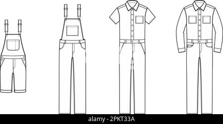 Mens overall and coverall jumpsuit. Fashion CAD.  Stock Vector