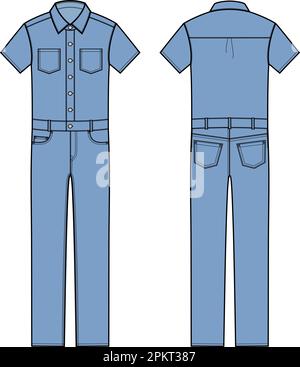 Mens coverall jumpsuit. Fashion CAD.  Stock Vector