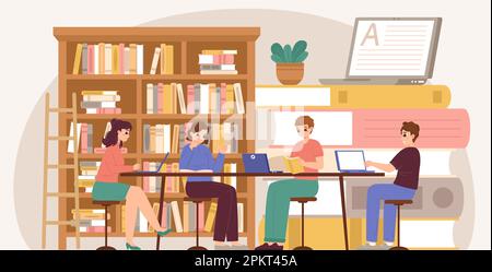 Exam preparing in group. Exams planning, college students revise study materials together. Time management and schedule, home work snugly vector scene Stock Vector