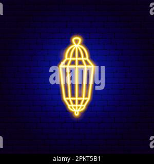 Arabic Lantern Neon Sign Stock Vector