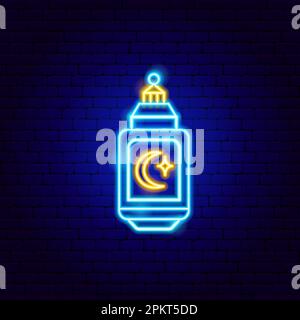 Lantern Islamic Ramadan Neon Sign Stock Vector