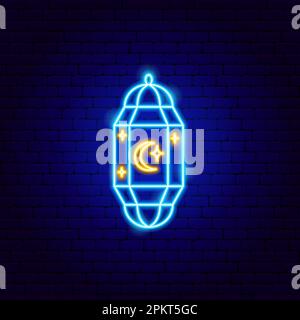 Lantern Arabic Ramadan Neon Sign Stock Vector